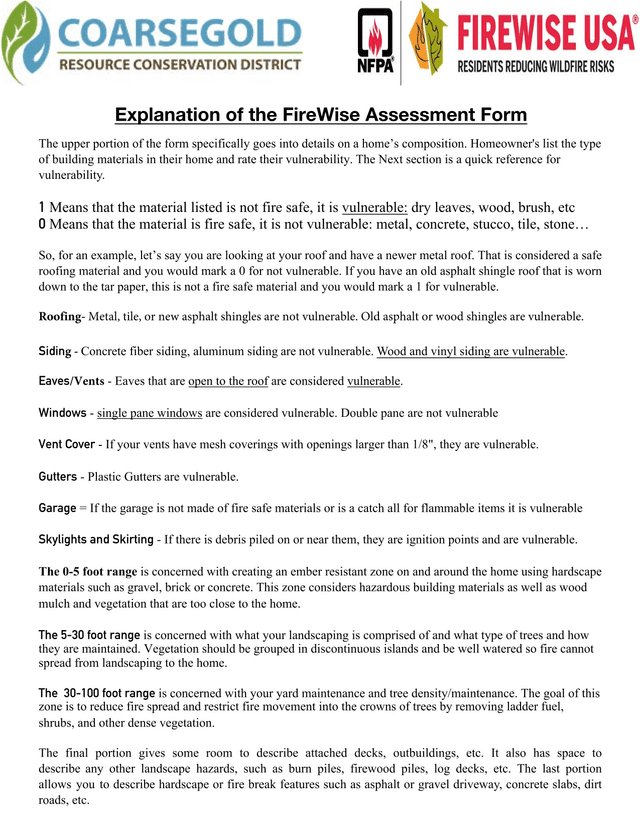 FireWise Assessment Form screenshot