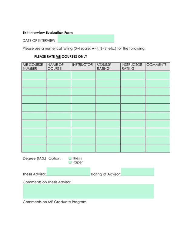 Exit Interview Evaluation Form screenshot