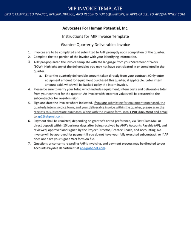 MIP Invoice Template screenshot