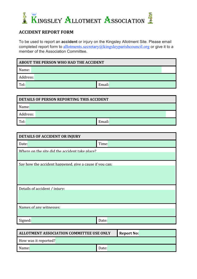 Accident Report Form screenshot