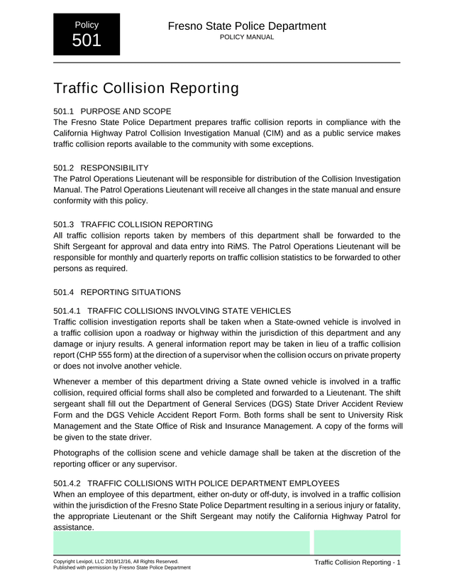 Policy 501   Traffic Collision Reporting screenshot