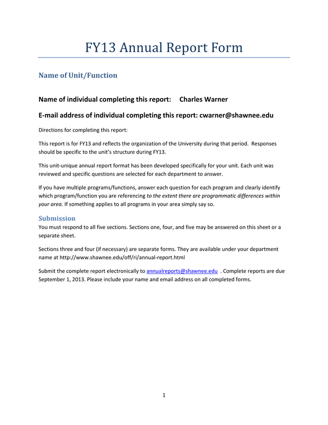 FY13 Annual Report Form screenshot