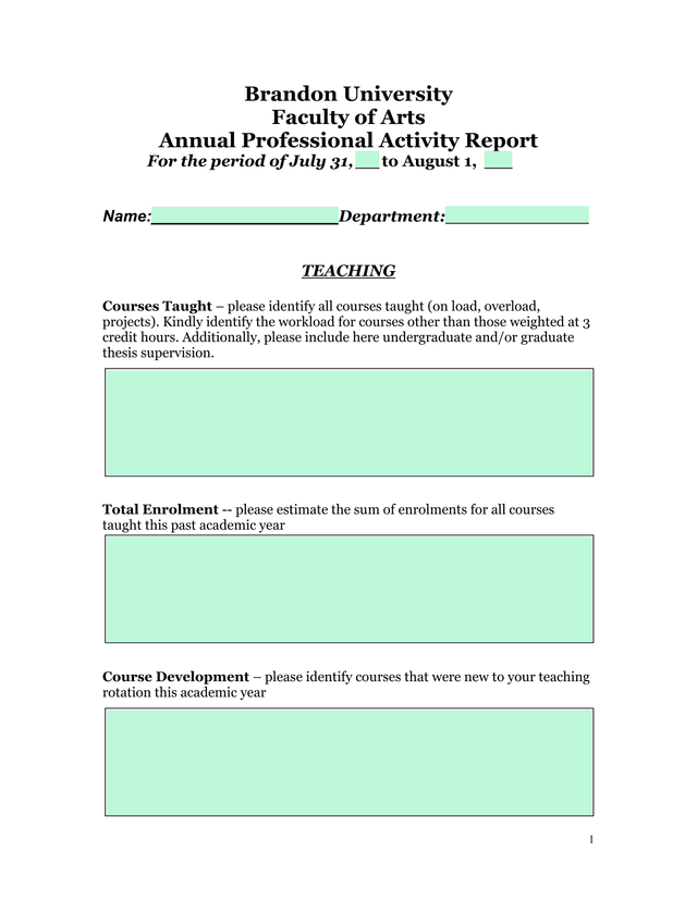 Annual Professional Activity Report screenshot