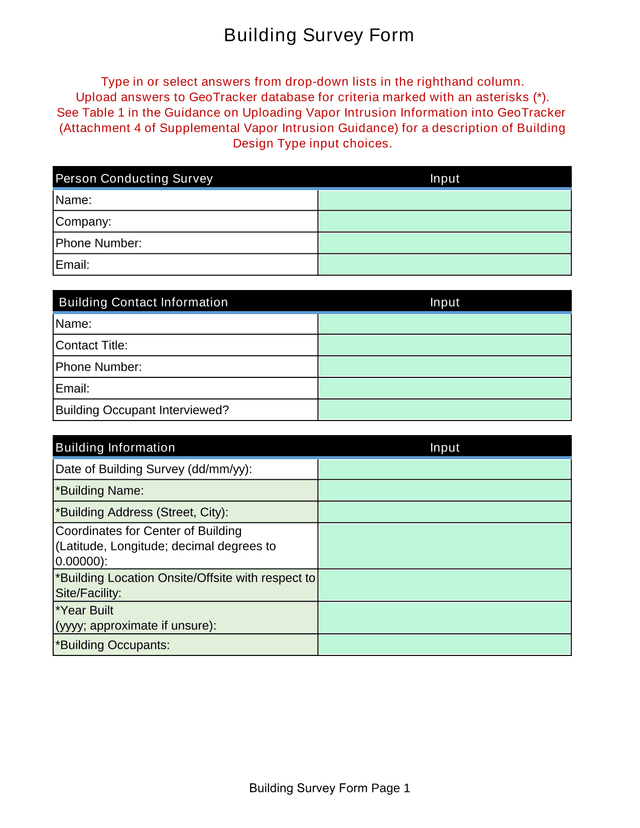 Building Survey Form screenshot