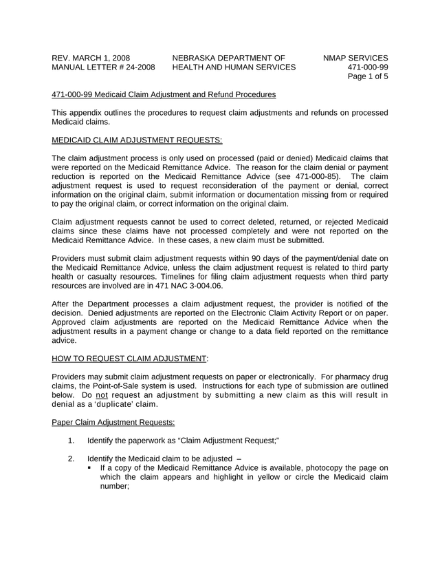 471 000 99 Medicaid Claim Adjustment And Refund Procedures screenshot