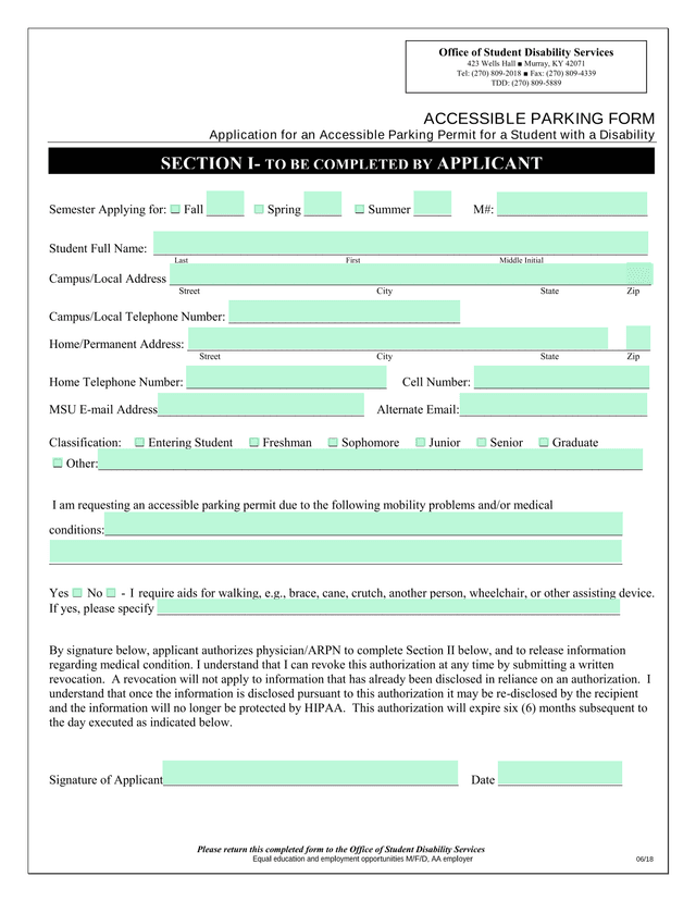 Accessible Parking Form screenshot