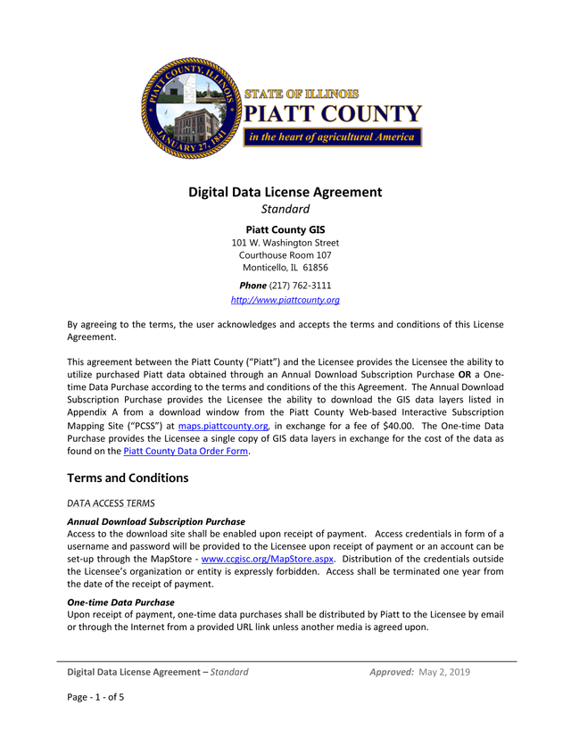 Digital Data License Agreement  Standard screenshot