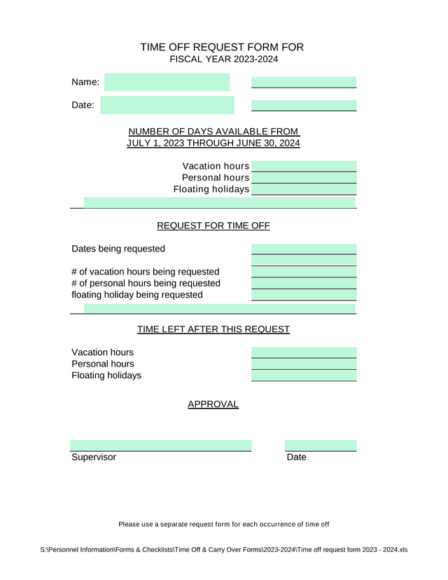 Time Off Request Form screenshot
