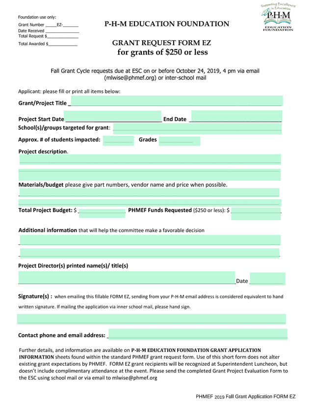 PHMEF 2018 Fall Grant Application FORM EZ screenshot