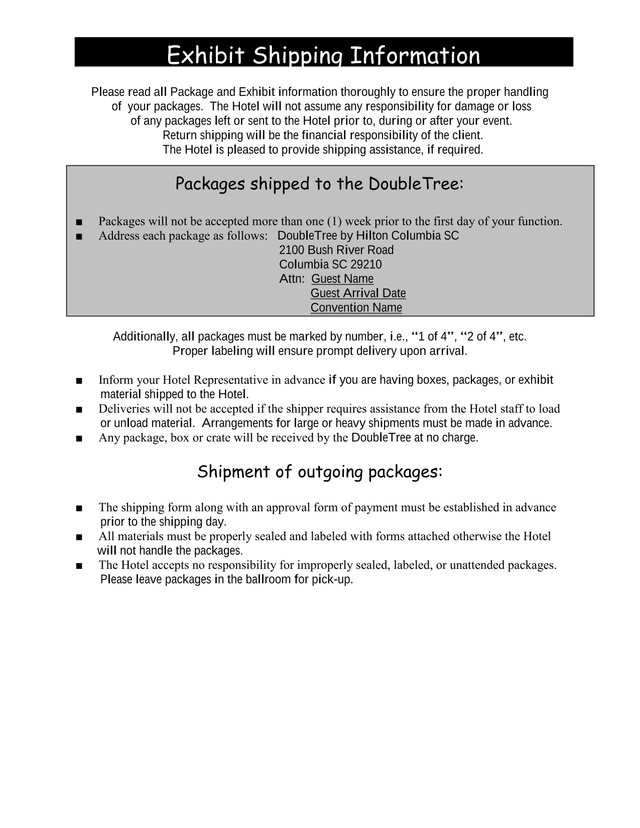 Exhibit Shipping Information screenshot