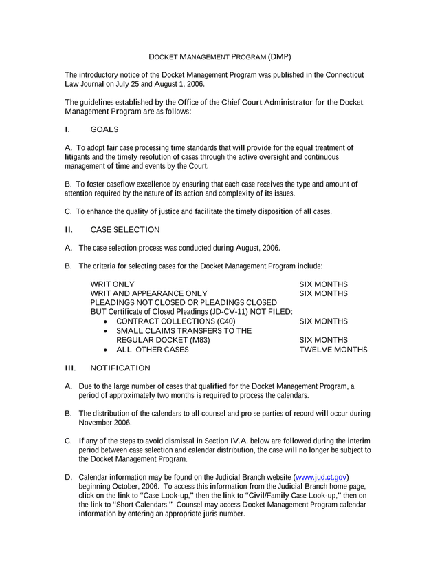 Docket Management Program (DMP) screenshot