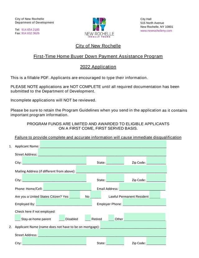 First Time Home Buyer Down Payment Assistance Program screenshot