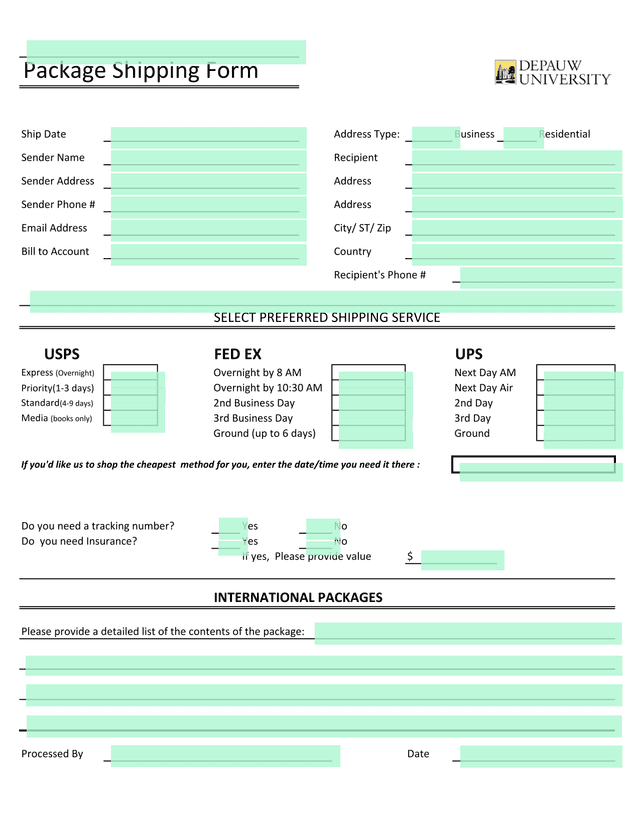 Package Shipping Form screenshot