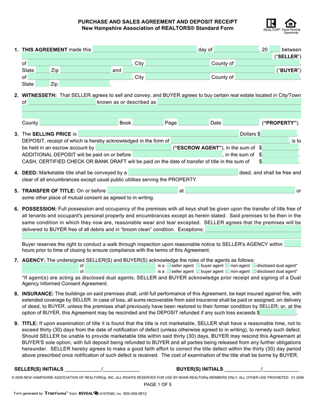 Purchase And Sales Agreement And Deposit Receipt screenshot