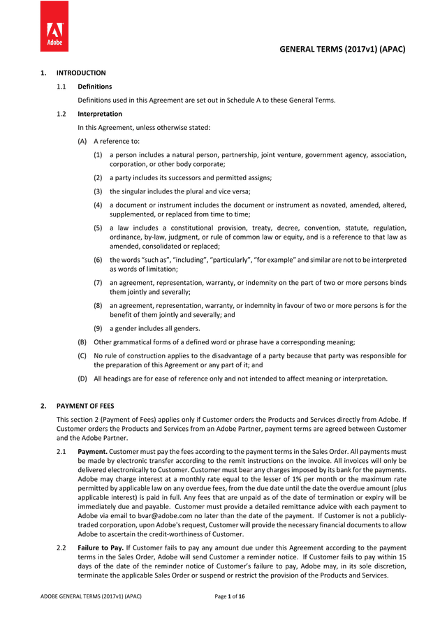ADOBE GENERAL TERMS (2017v1) (APAC) screenshot