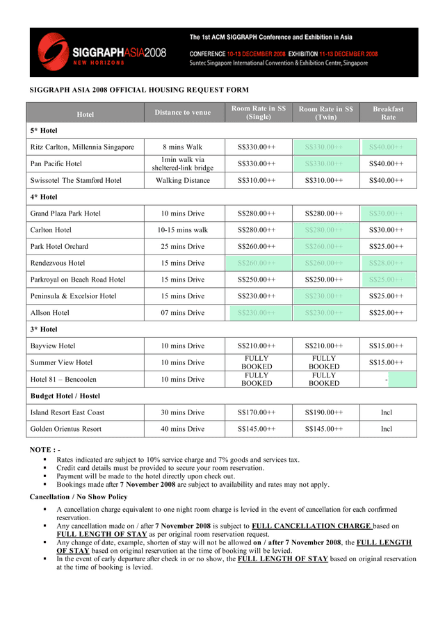SIGGRAPH ASIA 2008 OFFICIAL HOUSING REQUEST FORM screenshot