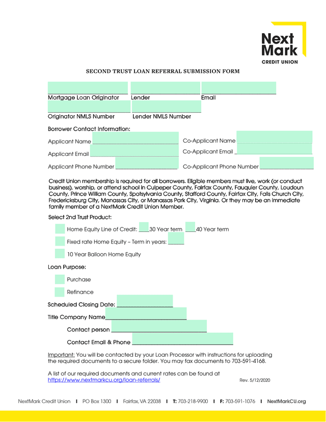 SECOND TRUST LOAN REFERRAL SUBMISSION FORM screenshot