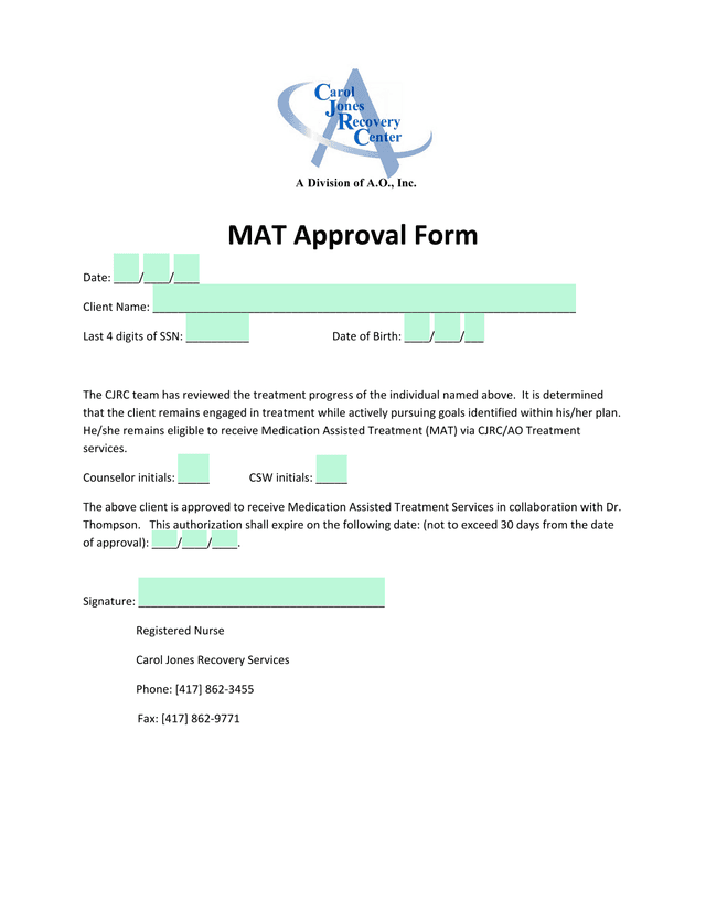 MAT Approval Form screenshot