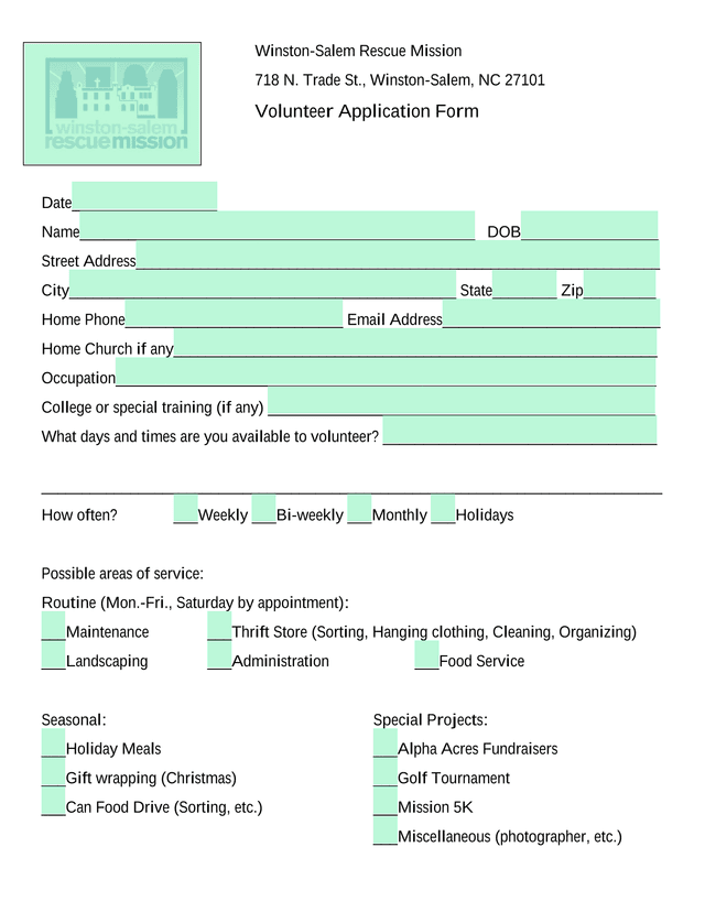 Volunteer Application Form screenshot