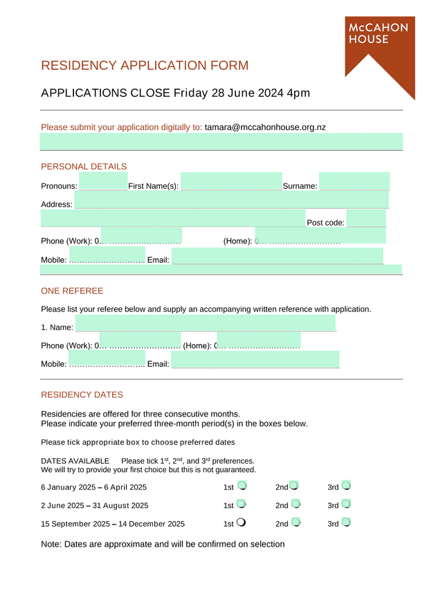 RESIDENCY APPLICATION FORM screenshot