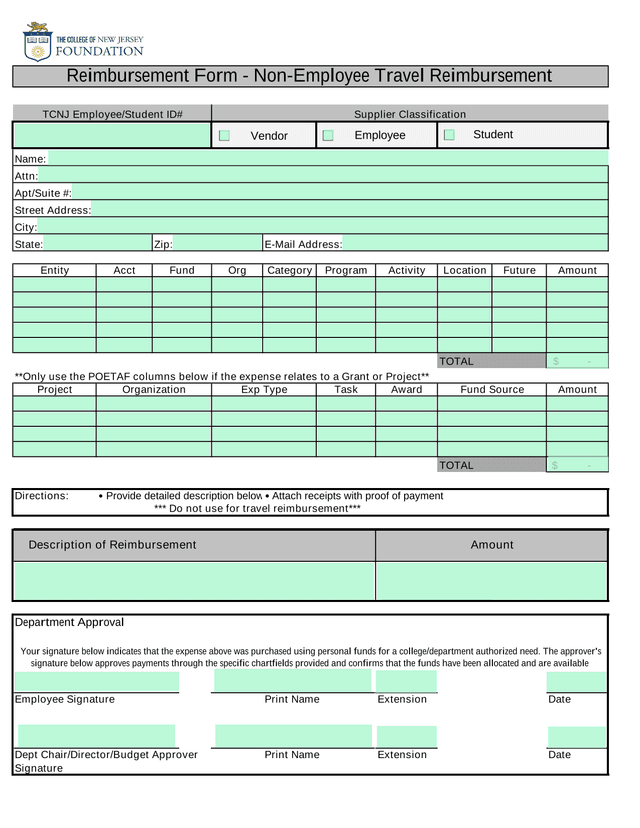 Reimbursement Form   Non Employee Travel Reimbursement screenshot