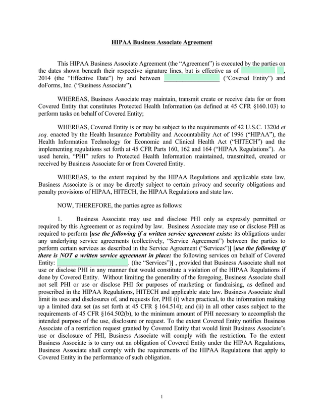 HIPAA Business Associate Agreement screenshot