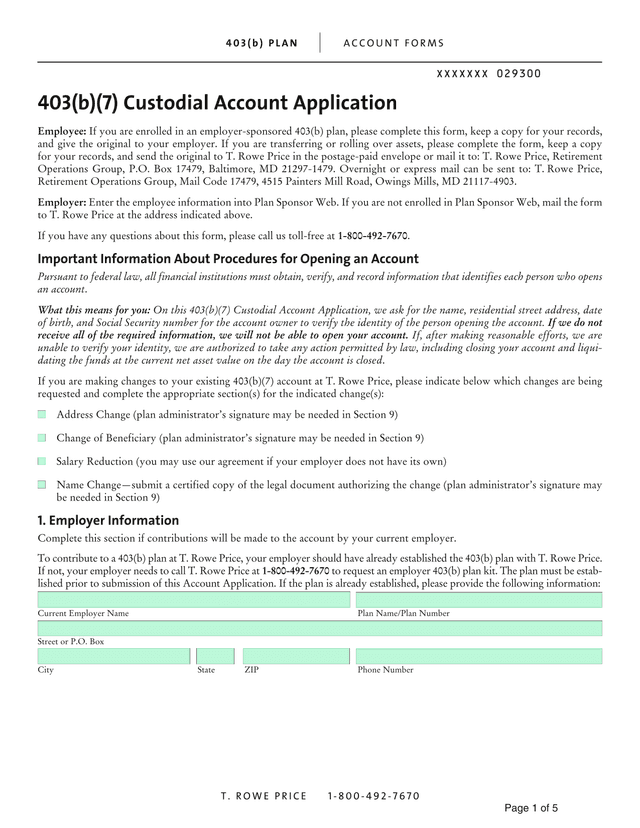 403(B)(7) Custodial Account Application screenshot