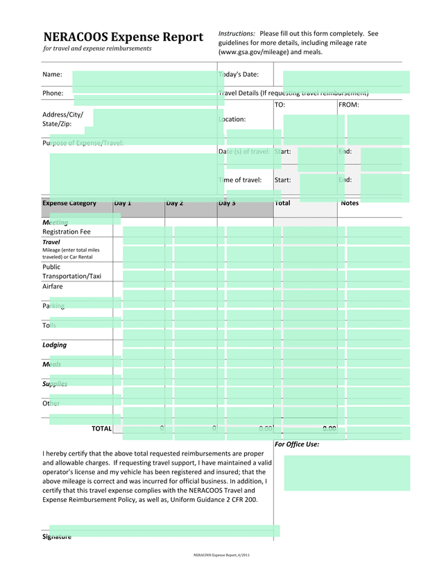 NERACOOS Expense Report 42011 screenshot