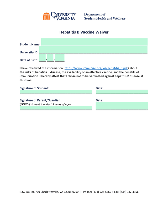 Hepatitis B Vaccine Waiver screenshot
