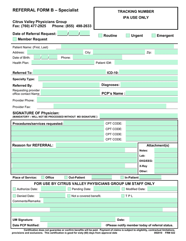 REFERRAL FORM B  Specialist screenshot