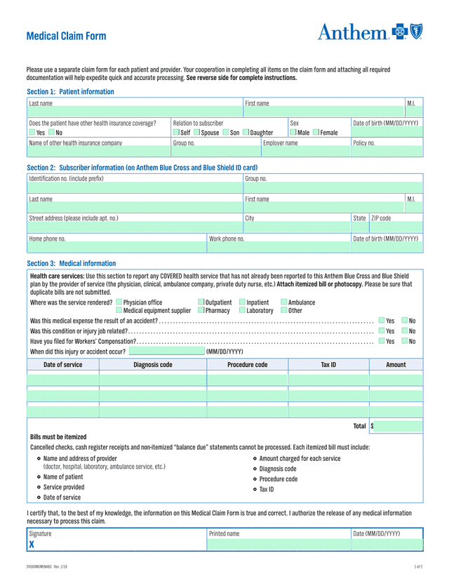 Medical Claim Form screenshot