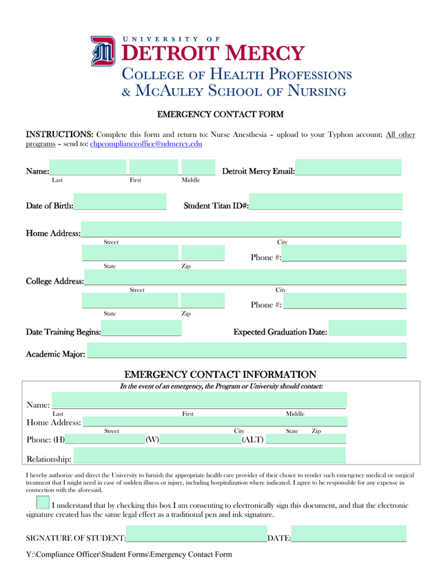 Emergency Contact Form screenshot