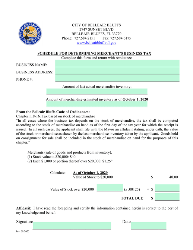 Schedule For Determining MerchantS Business Tax screenshot