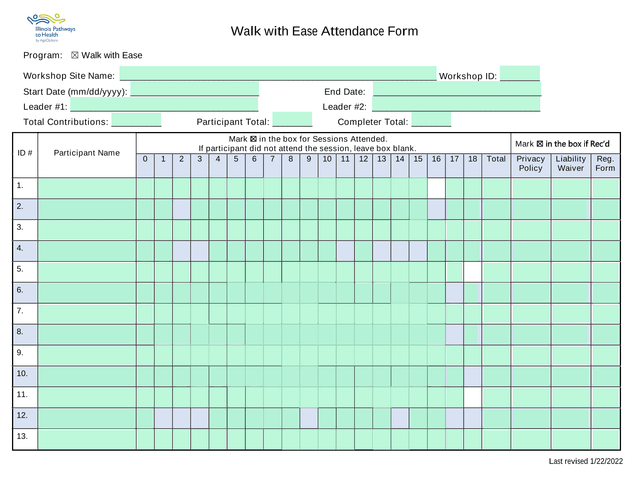 Walk With Ease Attendance Form screenshot