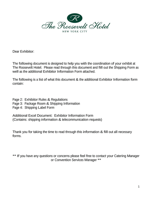 The Roosevelt Hotel Exhibitor Guidelines screenshot