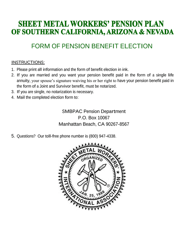 FORM OF PENSION BENEFIT ELECTION screenshot