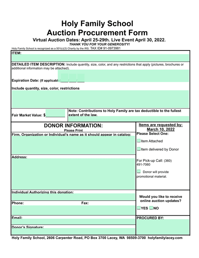 Auction Procurement Form screenshot