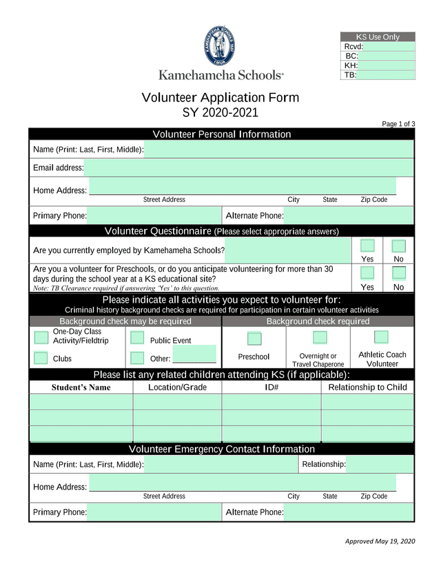 Volunteer Application Form screenshot