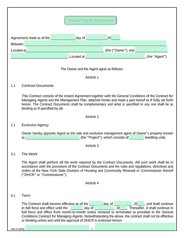 HM 47 OwnerAgent Agreement screenshot