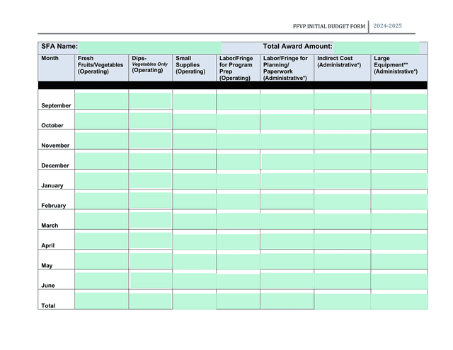 FFVP INITIAL BUDGET FORM 2024 2025 screenshot