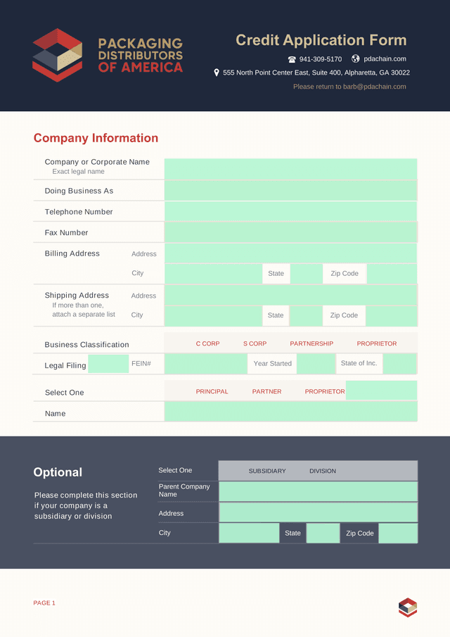 Credit Application Form screenshot