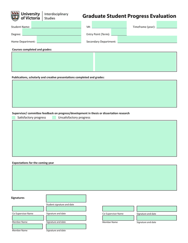 Graduate Student Progress Evaluation screenshot