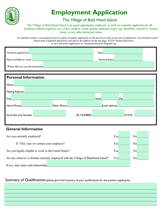Employment Application screenshot