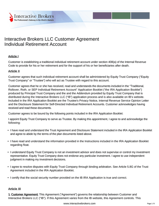 Interactive Brokers LLC Customer Agreement   Individual Retirement Account screenshot
