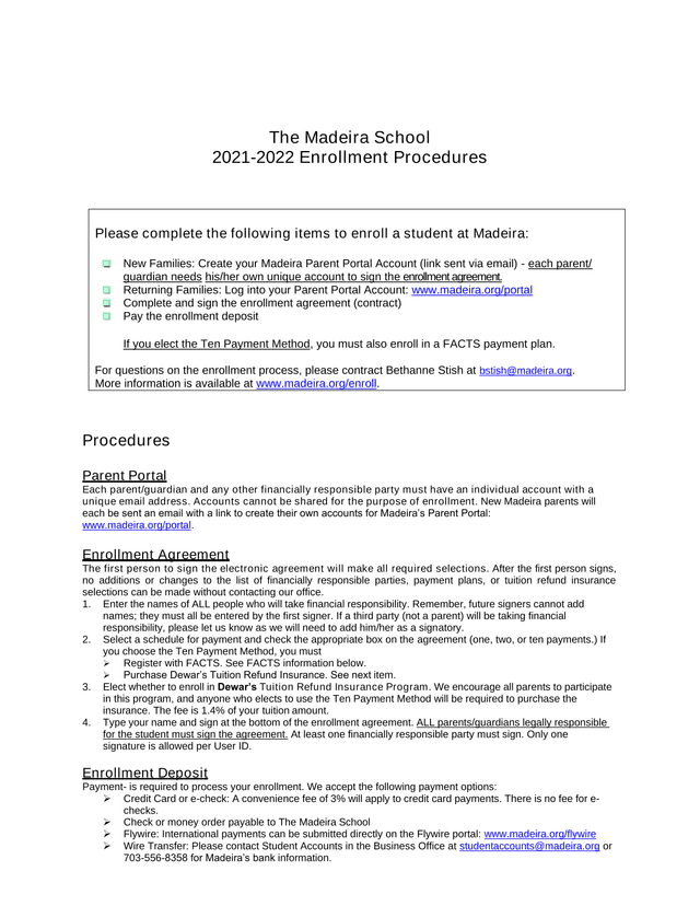 2021 2022 Enrollment Procedures screenshot