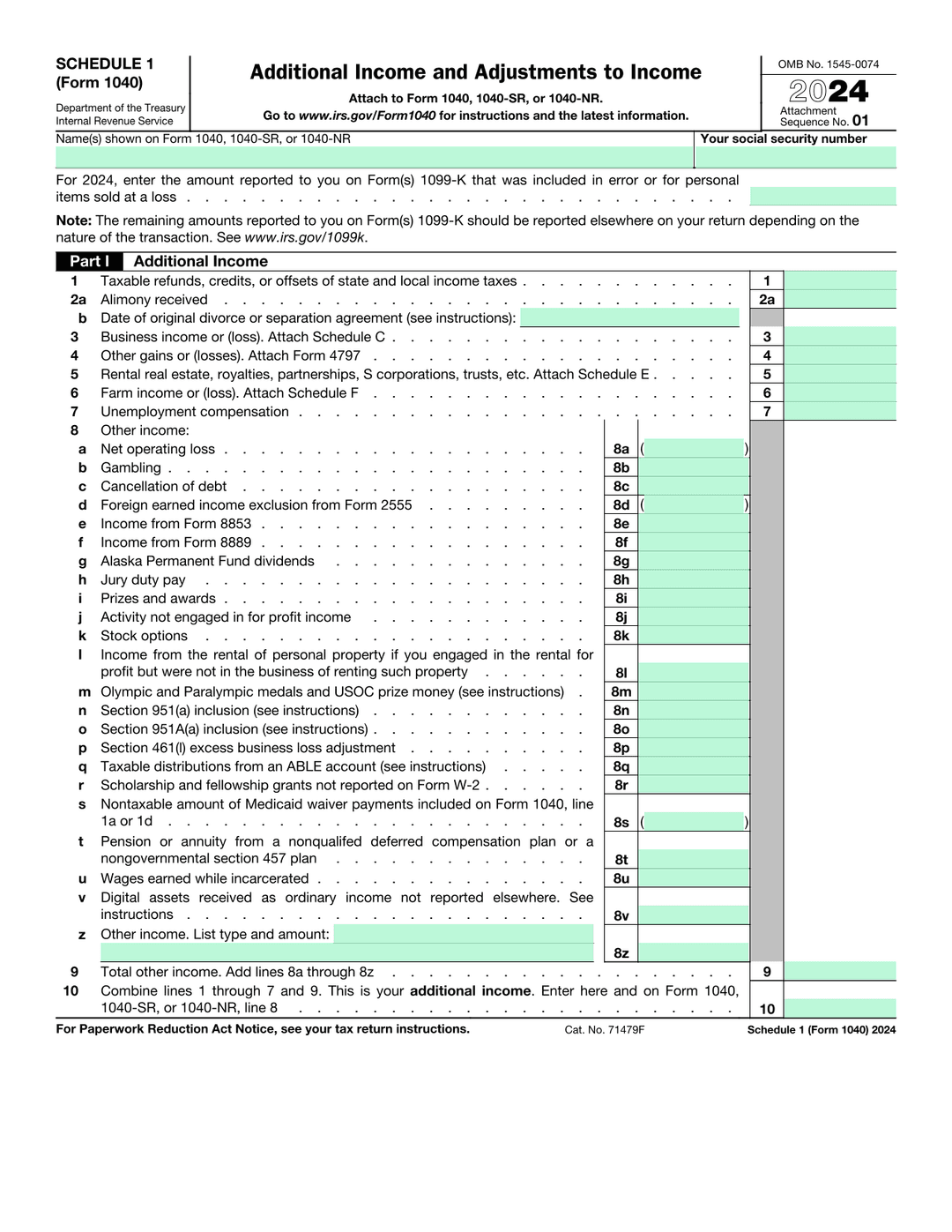 Additional Income Report Schedule 1 Additional Income Adjustments To Income (Form 1040)