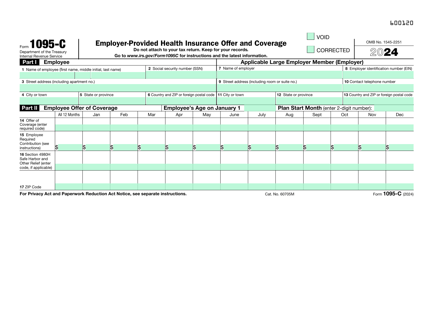 Employer Provided Health Insurance Offer Coverage (Form 1095 C) screenshot